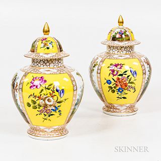 Pair of Hand-painted Covered Porcelain Jars