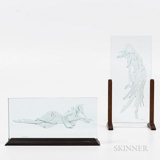 Two Wendy Saxon-Brown Etched Glass Panels