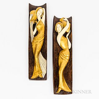 Two Art Deco-style Ceramic Figural Wall Plaques