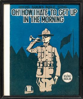 Framed Irving Berlin Bugle Sheet Music Cover "Oh! How I Hate to Get Up in the Morning."