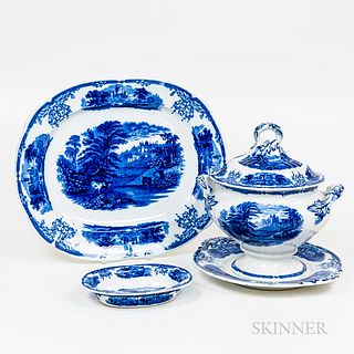 Four Pieces of Blue and White Transferware