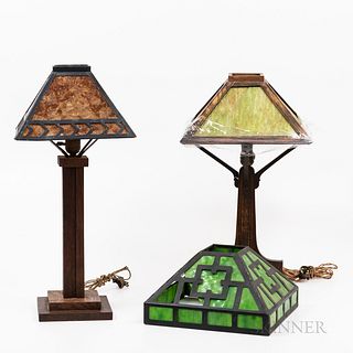 Two Mission-style Table Lamps and a Mission-style Shade
