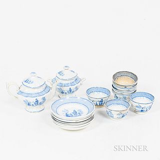 Miniature Staffordshire Light Blue Transferware Tea Set