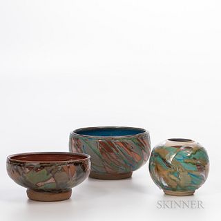 Three Gerry Williams Studio Pottery Polychrome Bowls