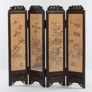 Chinese Carved and Painted Four-part Floor Screen.
