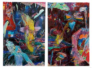 Ford Crull Abstract Oil on Canvas Diptych, 70"x92"