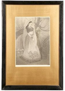 Chughtai, "Village Maiden", Pencil Signed Etching