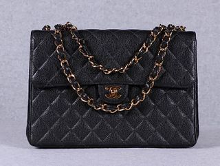 AUTHENTICATED CHANEL JUMBO CAVIAR QUILTED BAG, PARIS,