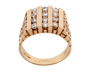 Men's 14k Gold & Diamond Nugget Ring
