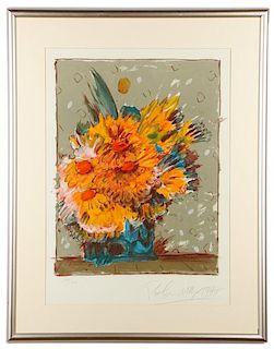 Peter Max, "Brown Flowers", Signed Lithograph