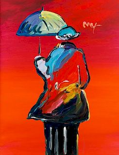 Peter Max Original Acrylic on Canvas, Umbrella Man