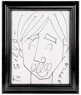 Romero Britto, Signed Figural Crayon Sketch