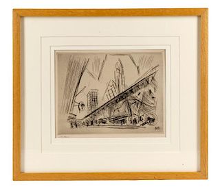 John Marin Etching "Downtown, The El", 1st Edition