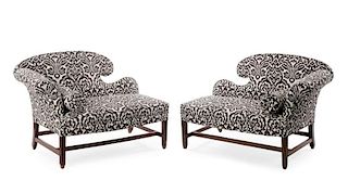 Pair of Opposing Gray & White Chaise Lounges