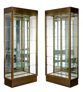 Pair of Tall Brass Bound Display Cabinets
