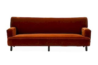 Mid Century Cognac Mohair Sofa, George Nelson
