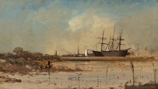 American School, 19th/20th Century, Sailing Vessels near a Marshy Shore