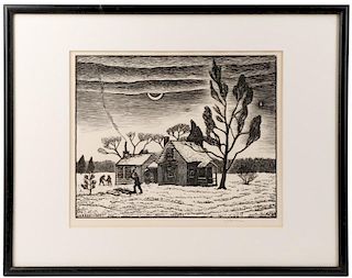 J. J. Lankes 1931 Signed Woodcut "Winter Twilight"