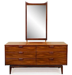 Mid Century Modern 6 Drawer Dresser & Mirror