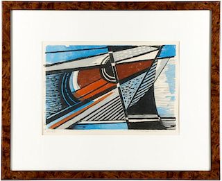 Werner Drewes '82 Signed Woodcut, "Dynamic Thrust"
