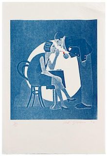 Red Grooms, "Couple Lighting Cigarette", Signed