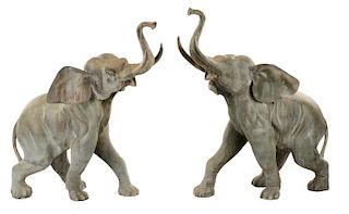 Pair of Life Size Bronze Baby Elephant Sculptures