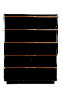 MCM Black Lacquer & Maple Tall Chest by Lane