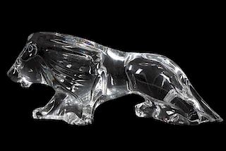 Baccarat Crystal Lion Sculpture, Marked