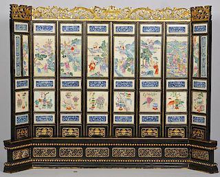 Chinese Famille Rose Plaque Screen