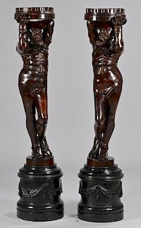 Pr. Large European Carved Figural Pedestals