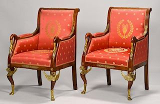 Pair Napoleon III Armchairs with Ormolu