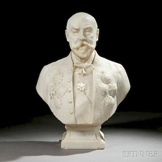 Denys Puech (French, 1854-1942)       White Marble Portrait Bust of the Duc de Loubat