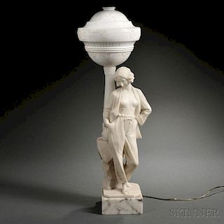 Art Deco Figural Alabaster and White Onyx Table Lamp