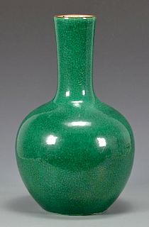 Chinese Green Monochrome Bottle Vase
