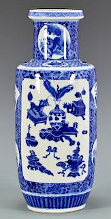 Chinese Blue & White Rouleau Vase