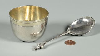 17th c. Silver Cup, Anointing Spoon