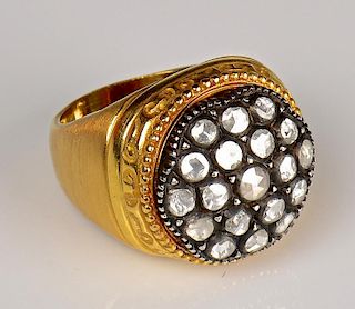 22K Etruscan style Ring with Rose Cut Diamonds