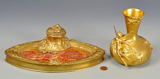 2 French Bronze Items, Inkstand & Vase