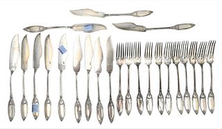 Continental Silver Fish Set, 23 pieces to include 11 forks, and 12 fish knives, length 8.5 inches, 38.3 t.oz.