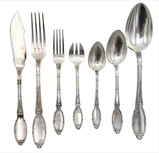 Continental Silver Partial Flatware Setting, 36 pieces to include 6 dinner forks, 3 luncheon forks, 5 salad forks, 2 fish forks, 5 place spoons, 5 tab