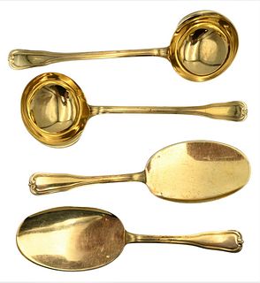 Four Piece Silver Serving Lot, gold plated, length 10 inches, 17.4 t.oz.