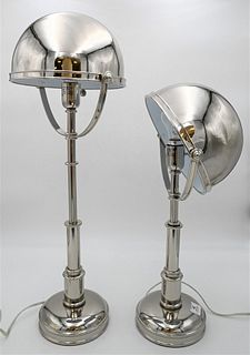 Pair of Contemporary Chrome Table Lamps, with dome shaped adjustable shade, height 29 inches