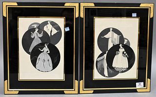 Romain Erte De Tirtoff (1892-1990), pair of costume design, watercolor, gouache and ink on paper, signed Erte, sight size 11.5" x 8.5".