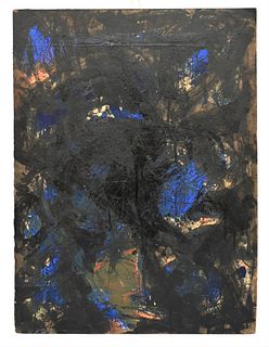 Adolf Frohner (Austrian, 1934-2007), untitled, 1963, mixed media on board, 27.25" x 20".