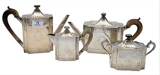 Portuguese Silver Four Piece Tea and Coffee Service, 20th century, to include cream pitcher and sugar bowl, height of coffee pot 7.5 inches, 76.6 t.oz