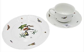 A. Raynard 27 Piece Limoges Coffee Service, with painted birds, bugs and trees to include 7 dessert plates, 6 tea cups, 7 tea saucers, 1 coffee cup, 1
