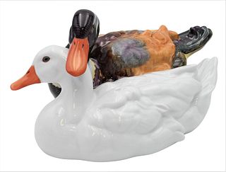 Large Herend Duck Figureal Group, depicting two ducks cuddling, marked Herend on bottom, height 5 1/2 inches, length 10 1/2 inches.