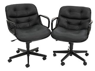 Pair of Pollack for Knoll Office Chairs, in black leather on swivel base