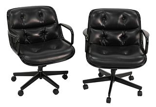 Pair of Pollack Office Chairs, in black leather for Knoll.