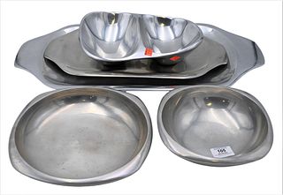 Five Piece Group of Nambe Polished Pewter, to include a platter, length 24 inches.